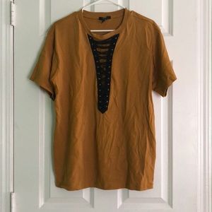 Mustard color lace up t-shirt